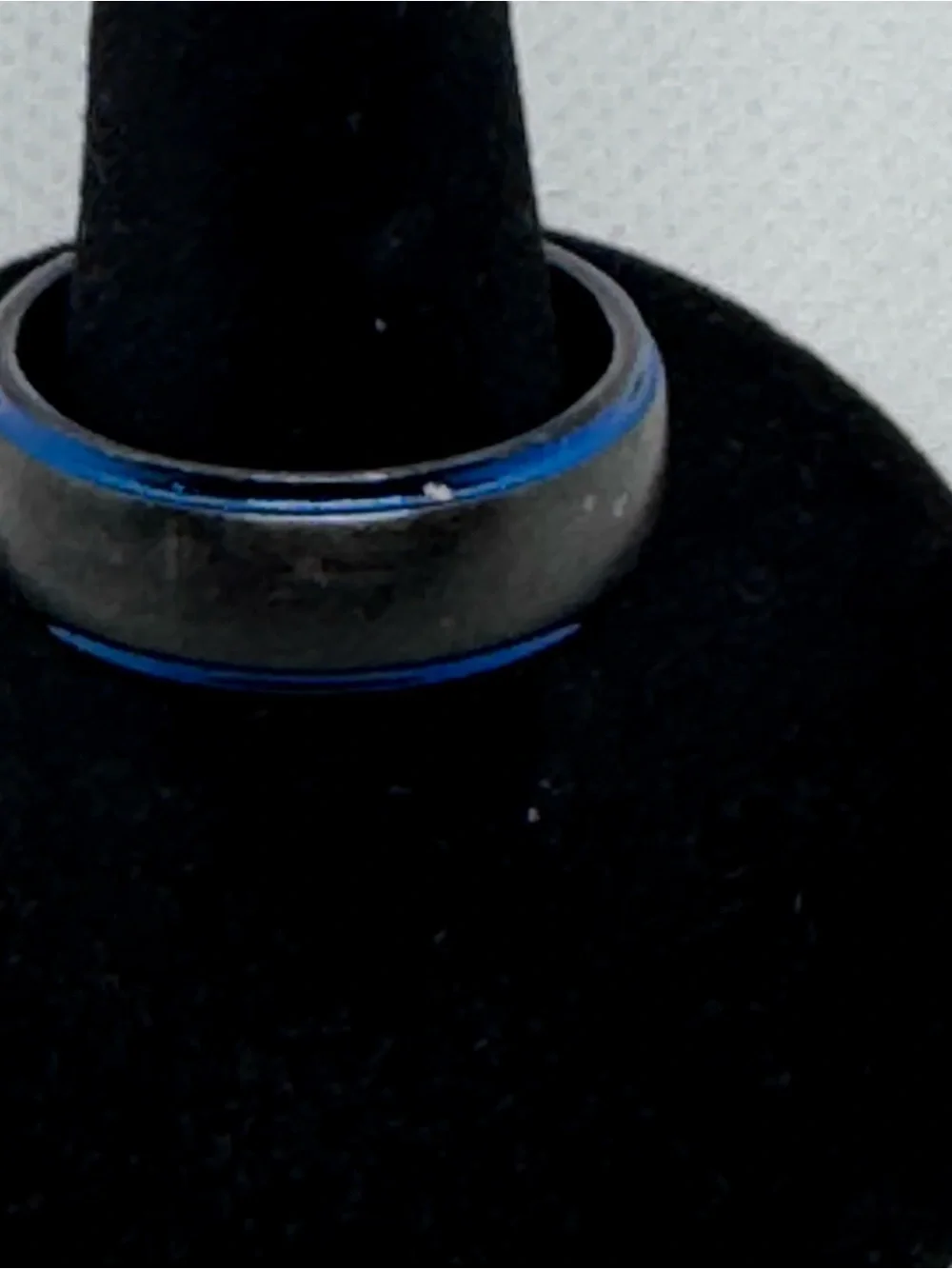 Tungsten Two-Tone Black Grey & Blue Grooved Inlay 8MM Wedding Band Size 8.5
